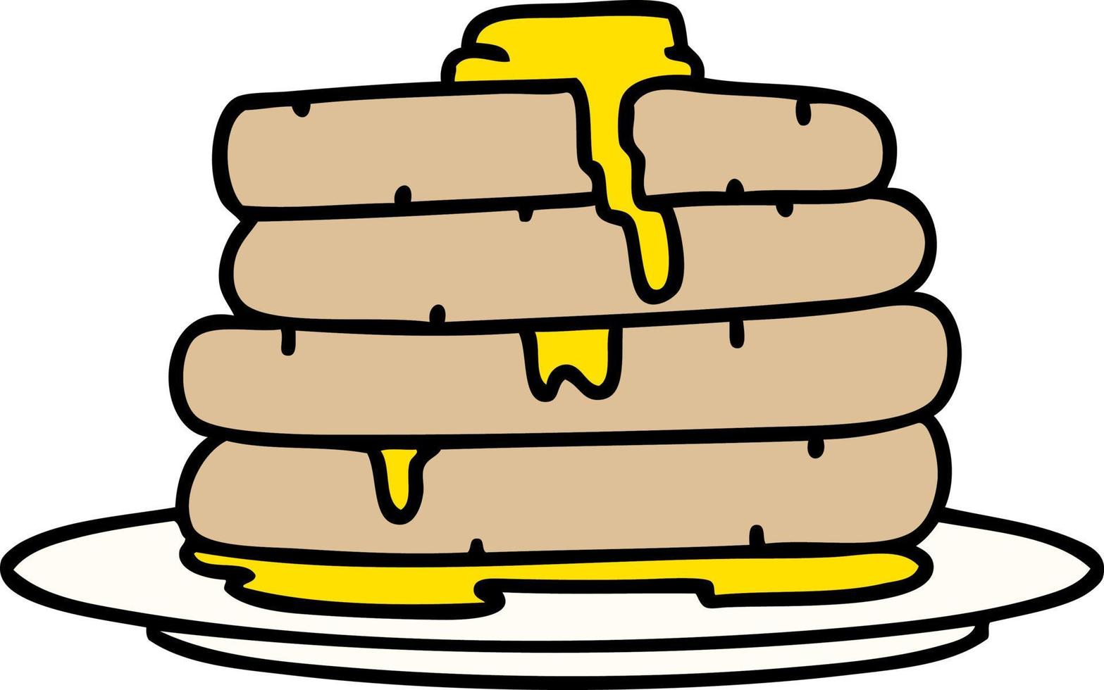 tekenfilm van een stack van smakelijk pannekoeken druipend met boter vector