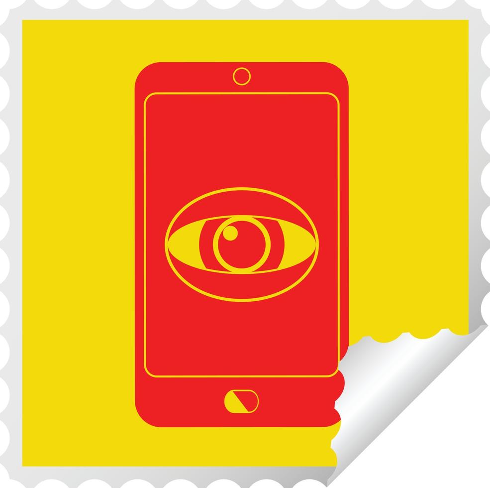 cel telefoon aan het kijken u plein pellen sticker vector