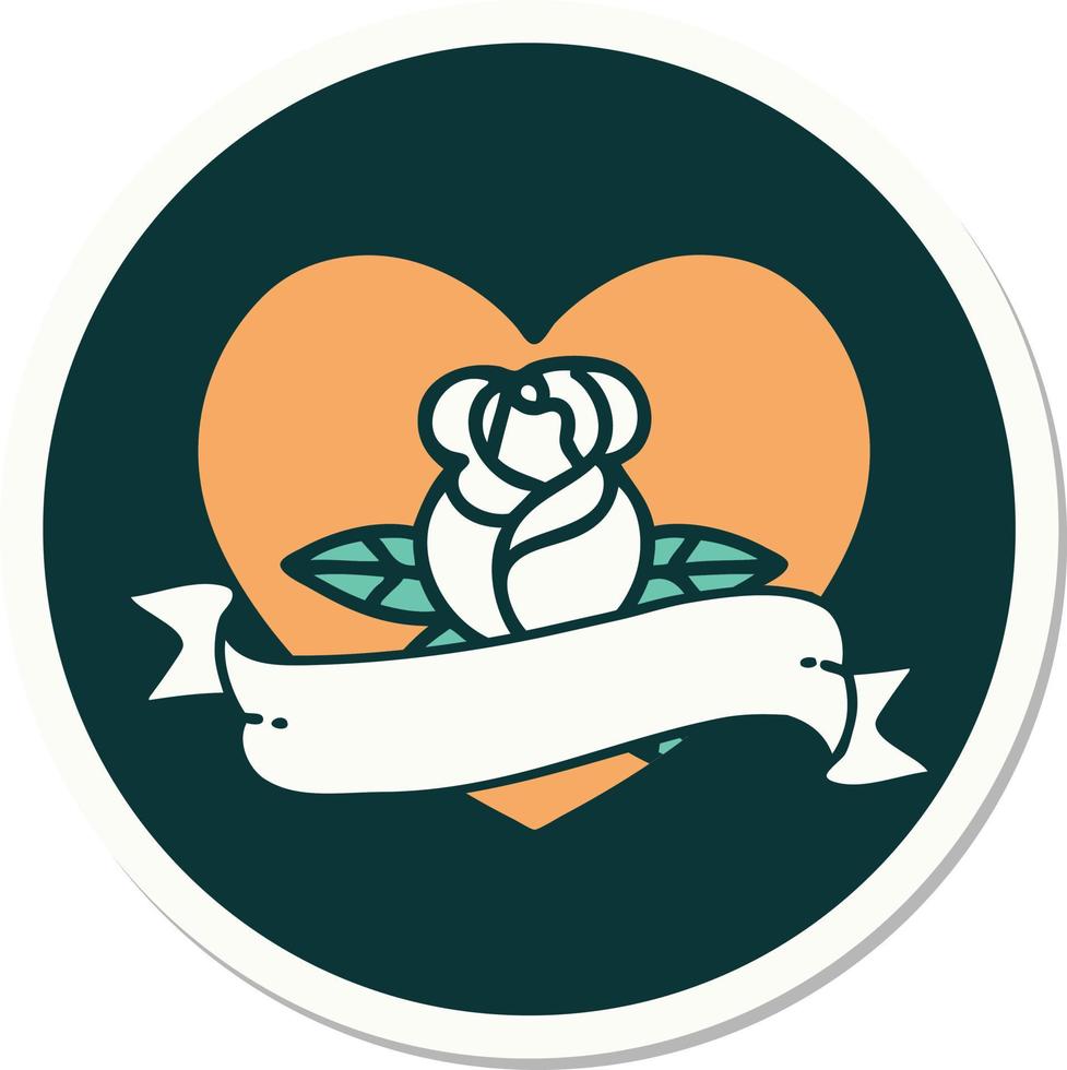 tatoeëren stijl sticker van een hart roos en banier vector