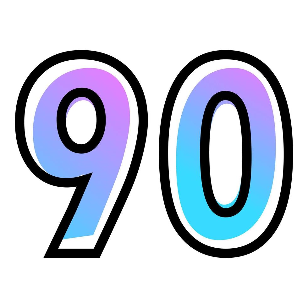 vector aantal 90 met blauw paars helling kleur en zwart schets