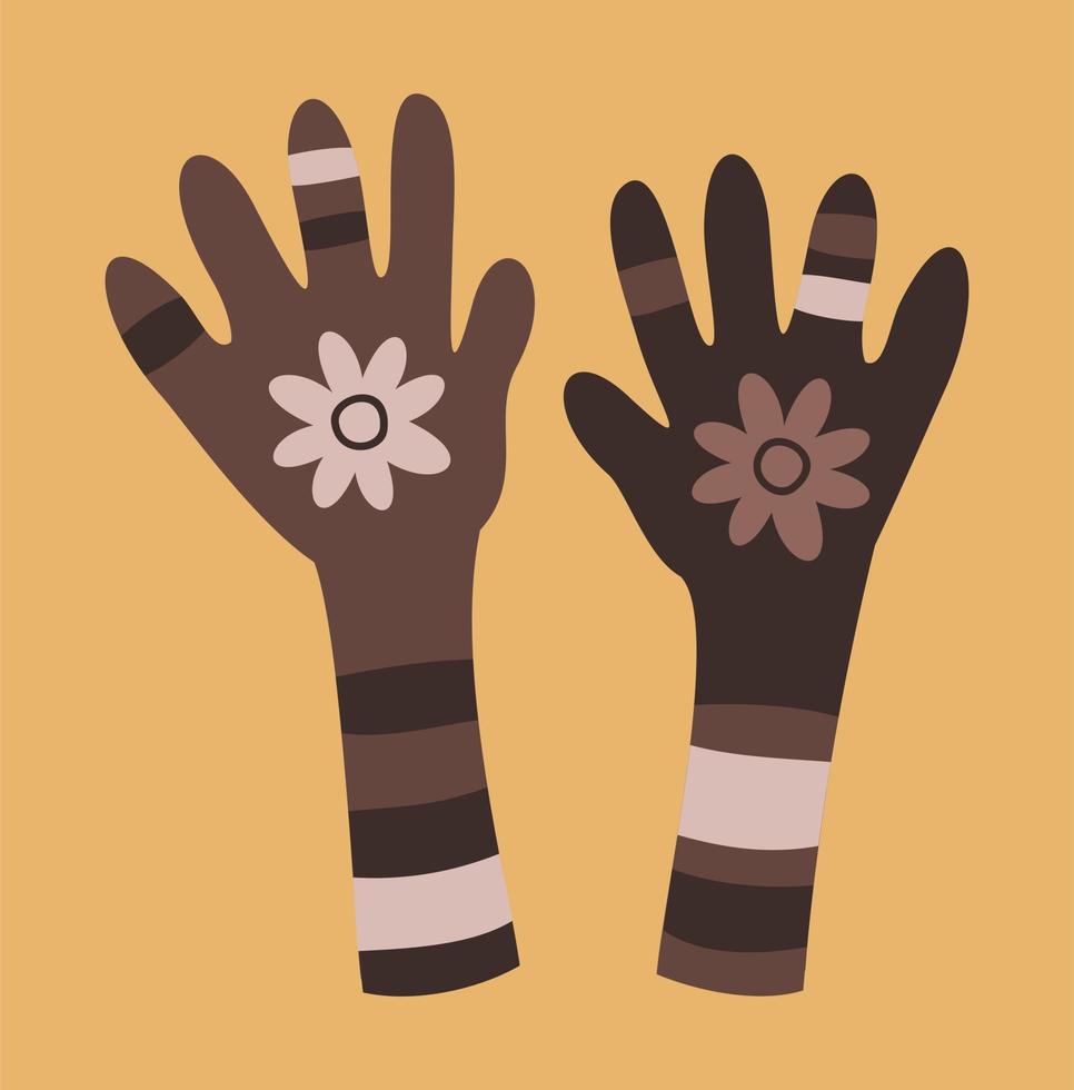 warm gebreid handschoenen versierd met bloemen en strepen. vector illustratie.