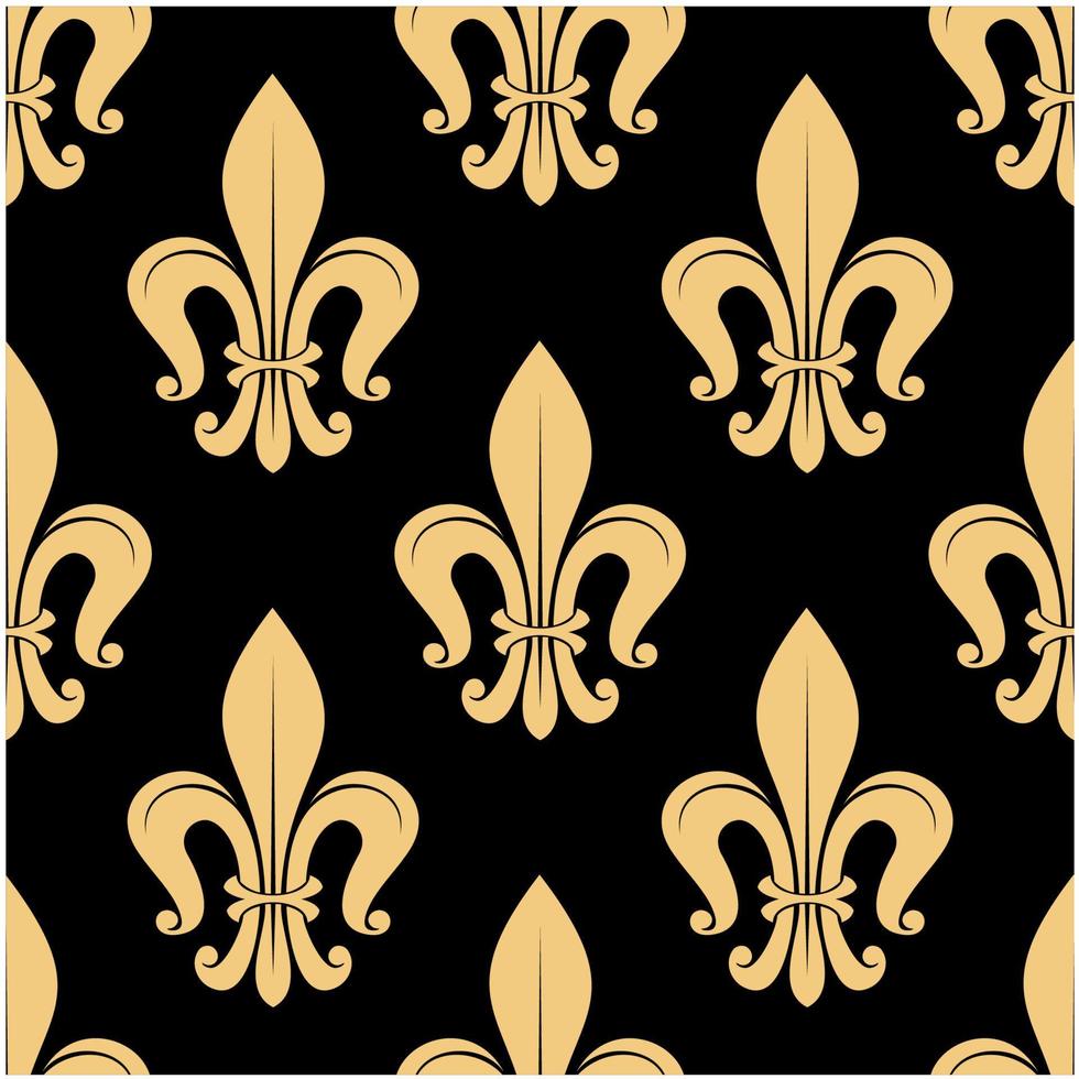 naadloos gouden fleur-de-lis patroon over- zwart vector