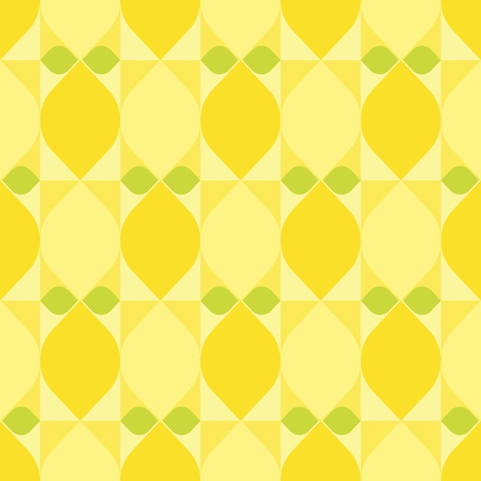 rechthoekig geel citroen themed achtergrond. meetkundig naadloos fruit patroon motief. gemakkelijk vlak vector illustratie, citrus en bladeren. voor achtergronden, dekt, afdrukken, stoffen, en achtergronden.