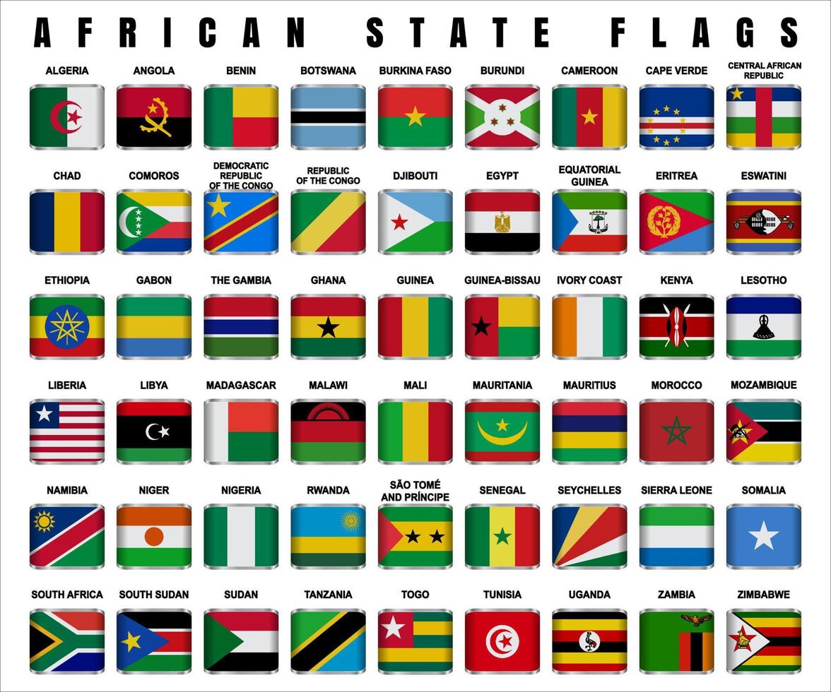 Afrikaanse staat vlaggen 3d plein vector