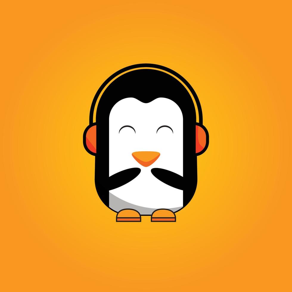 illustratie pinguïn vector beeld en pinguïn vlak ontwerp kunst pinguïn illustratie met luisteren muziek-
