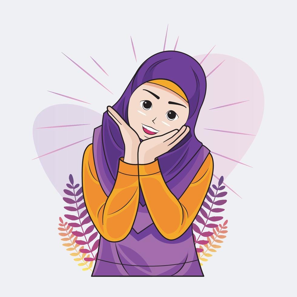 hijab weinig meisje aanraken gezicht met haar handen vector illustratie vrij downloaden