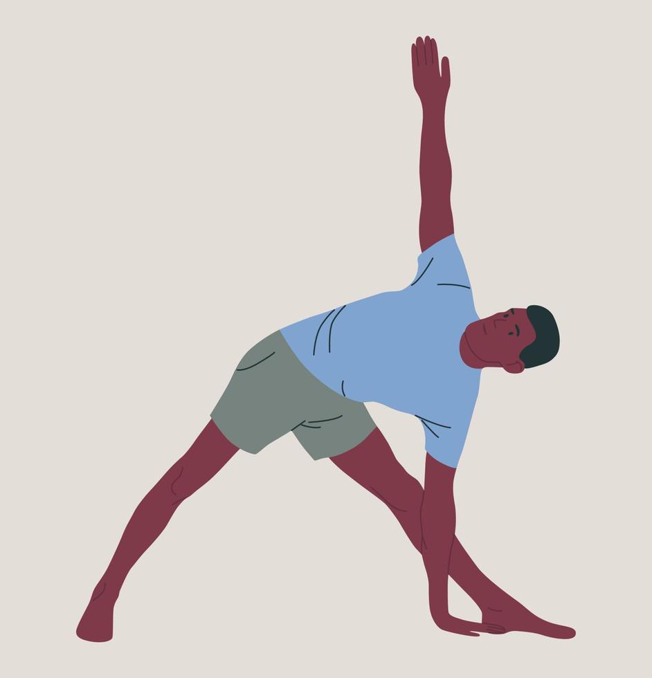 Mens vervelend sportkleding aan het doen yoga. jong fit vent aan het doen yoga. hand- getrokken gekleurde vector illustratie. gewicht verlies. Gezondheid zorg en levensstijl concept. mannetje yoga.