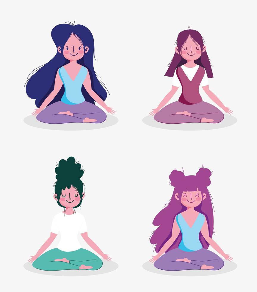 groep vrouwen beoefenen van yoga houdingen vector