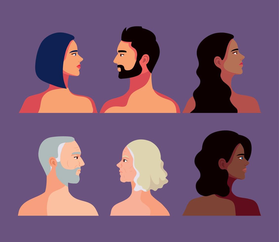 zes interraciale personen vector