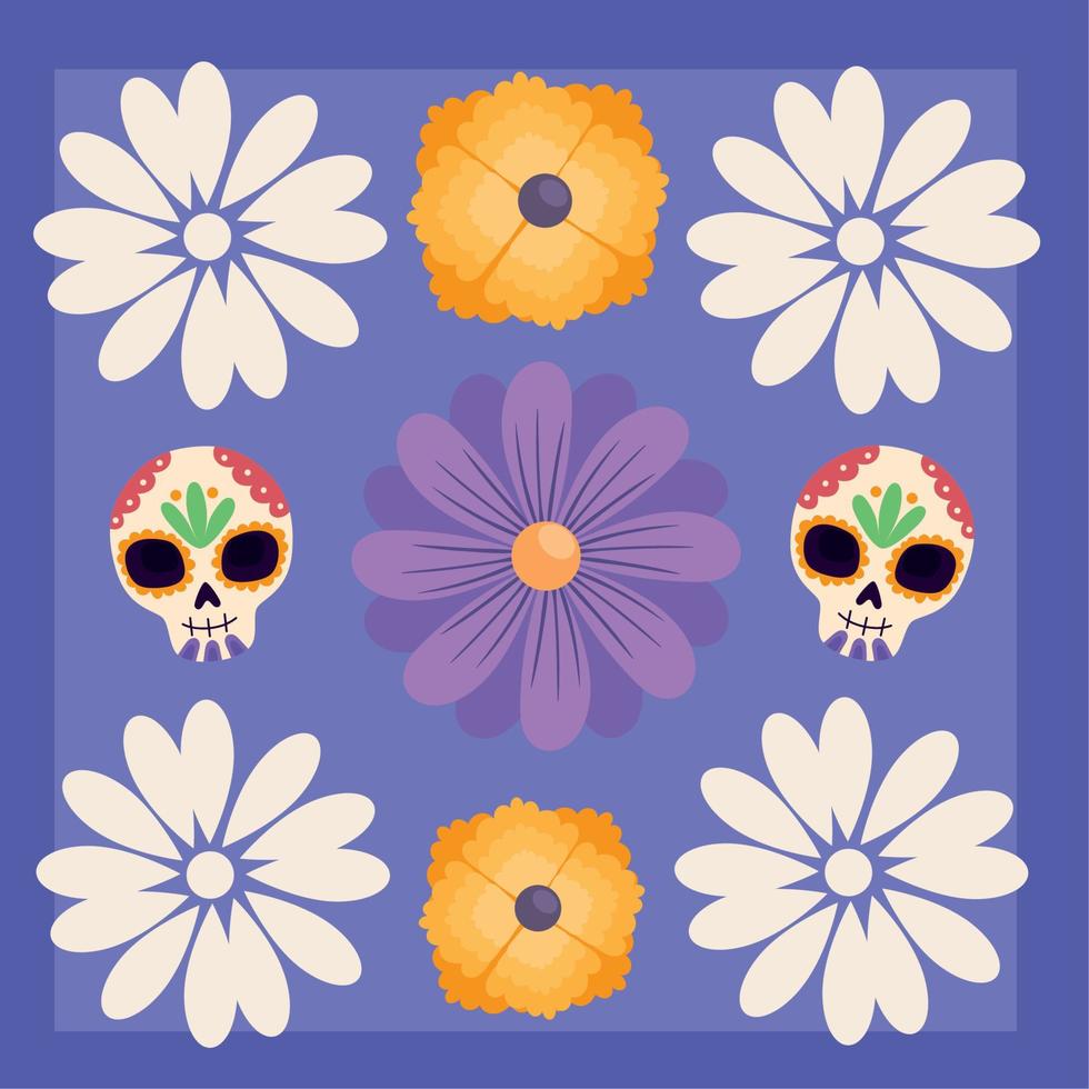 dia de los Muertos bloemen met schedels patroon vector