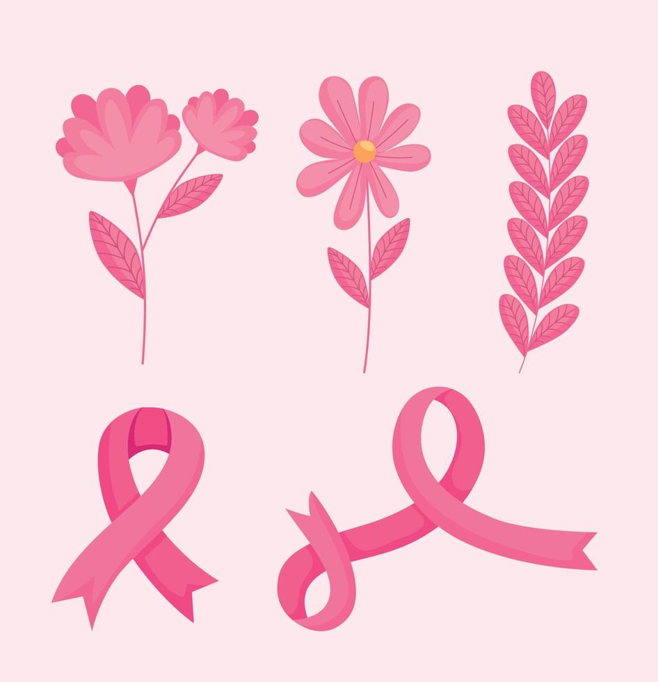 borst kanker vijf pictogrammen vector