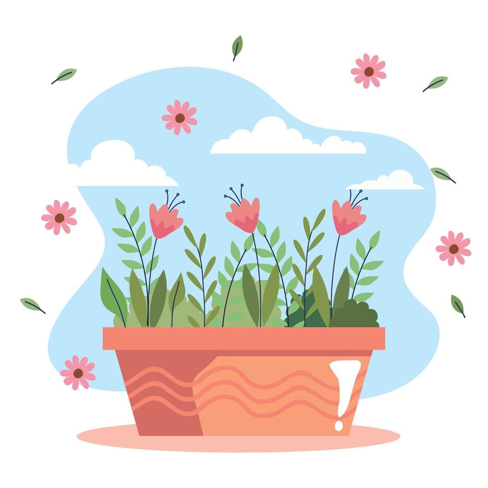 mooi bloemen tuin in keramisch pot landschap tafereel vector