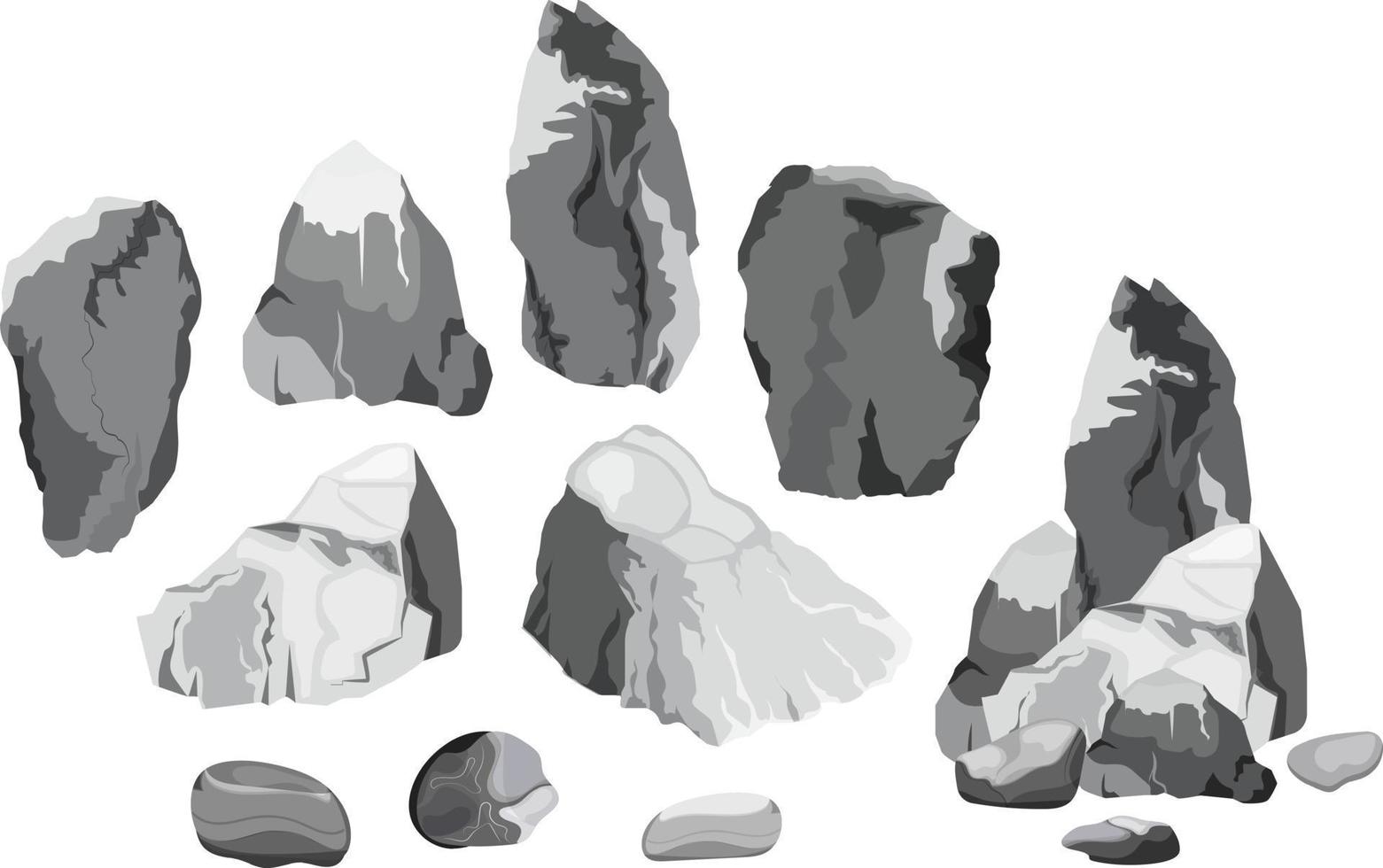 verzameling van stenen en planten van divers vormen.kust kiezels, kasseien, grind, mineralen en geologisch formaties.rock fragmenten, keien en gebouw materiaal. vector