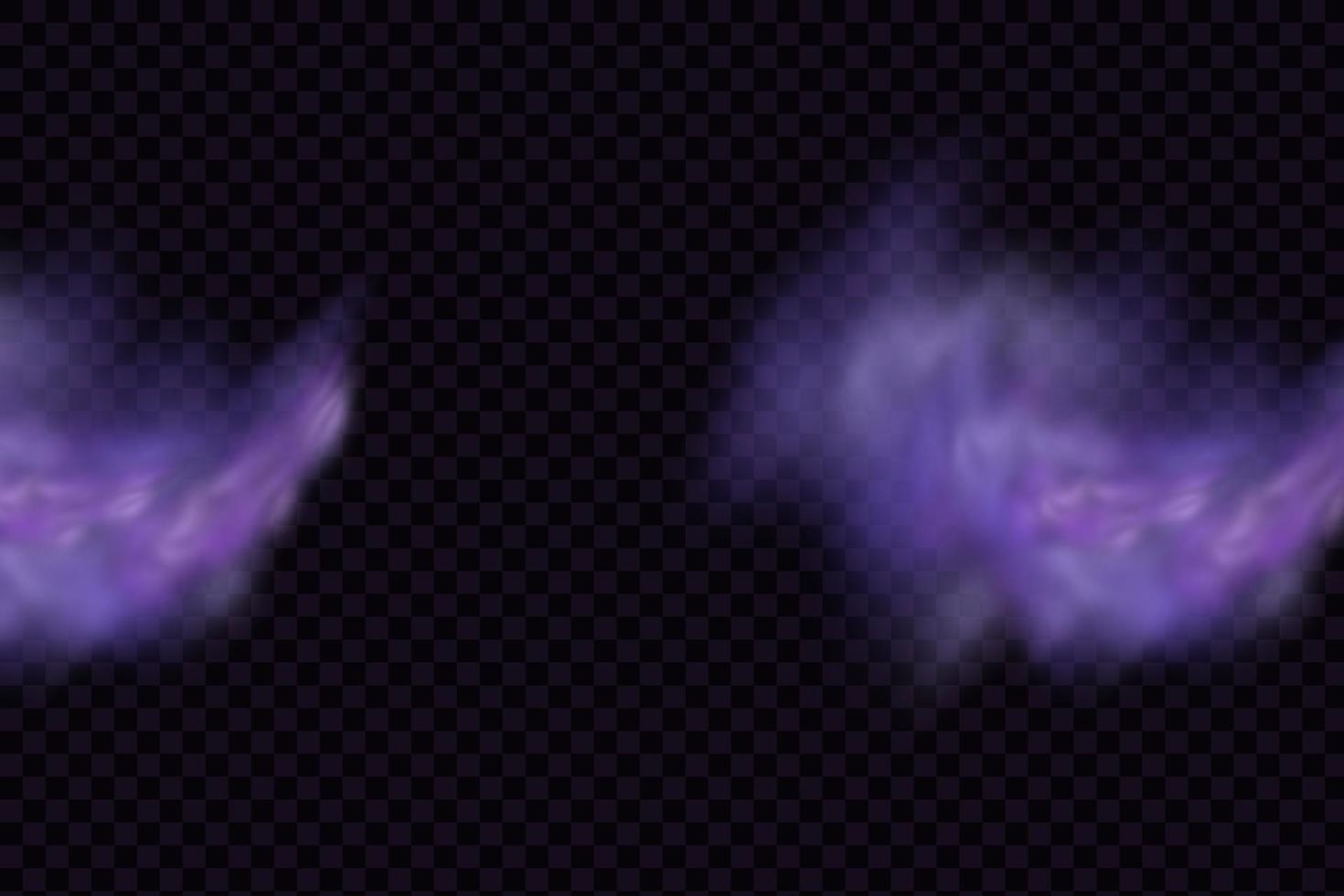 realistisch eng mystiek mist in nacht halloween. Purper giftig gas, stof en rook effect. vector