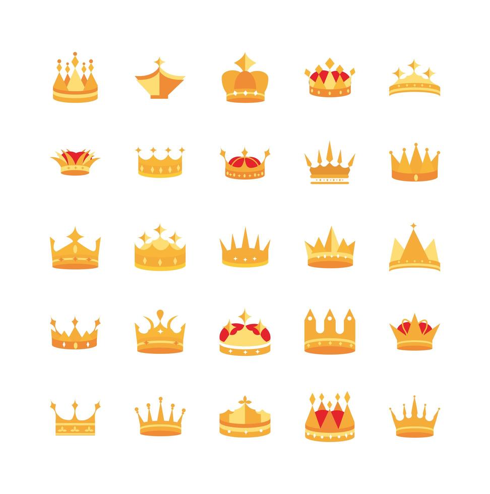gouden kronen luxe pictogramserie vector