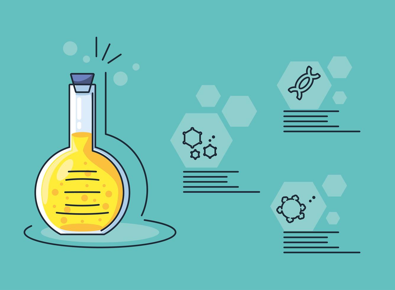 infographic en chemisch laboratorium reageerbuis en onderzoek coronavirus vector