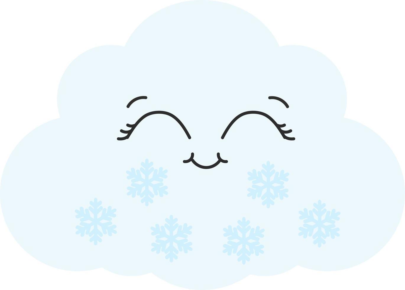 schattig gelukkig wolk met sneeuwvlokken, zegel of icoon vector illustratie