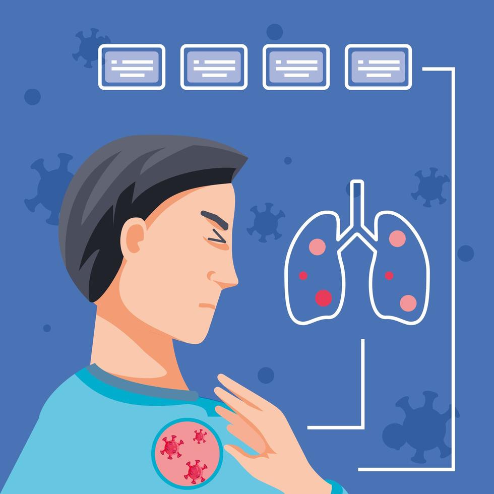 man met de longen aangetast door virussen vector