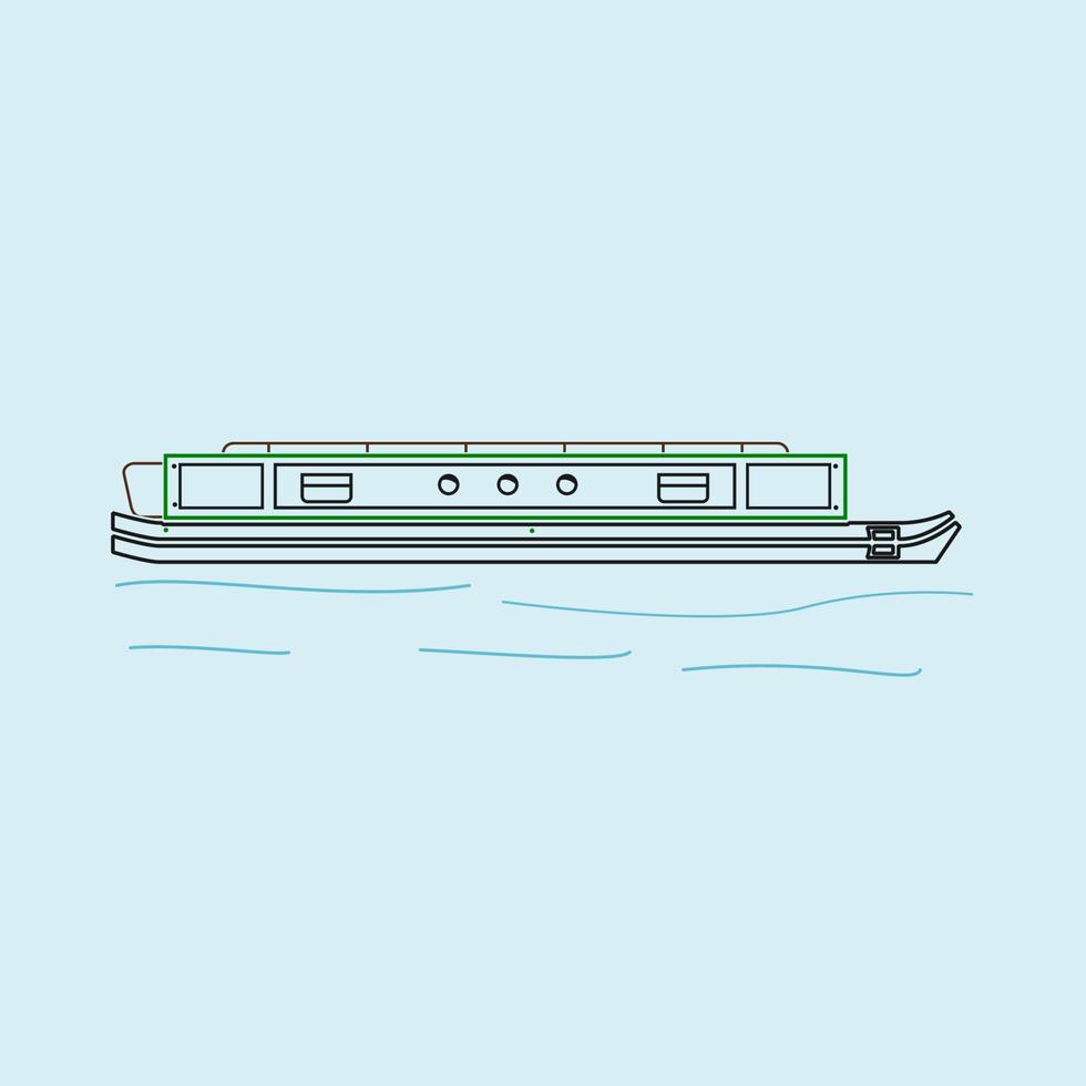 bewerkbare kant visie versmallen boot vector illustratie met water golven in schets stijl voor artwork element van vervoer of recreatie van Verenigde koninkrijk of Europa verwant ontwerp