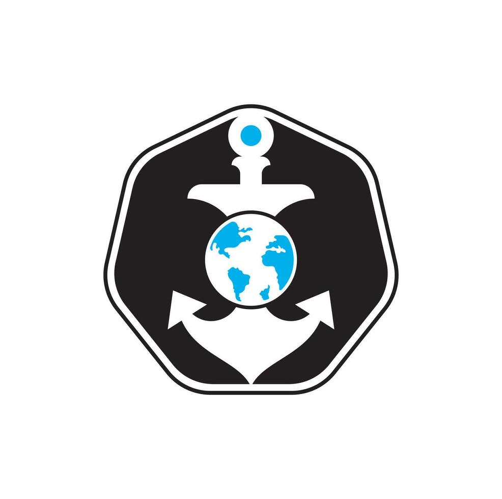 anker wereldbol logo sjabloon. anker en planeet logo combinatie. marinier en wereld symbool of icoon. vector