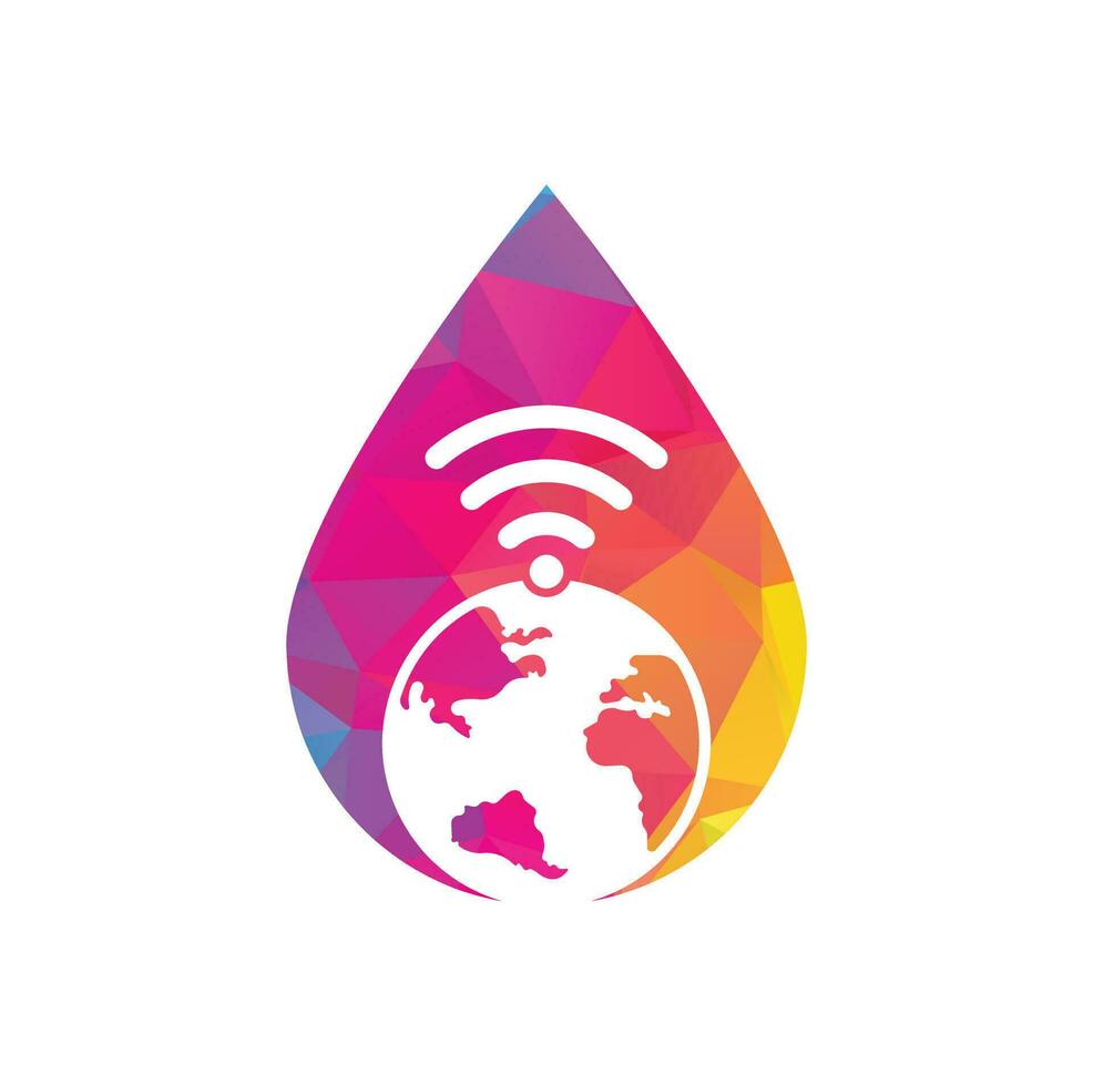 wereldbol Wifi laten vallen vorm concept logo ontwerp icoon. wereld signaal vector logo sjabloon.