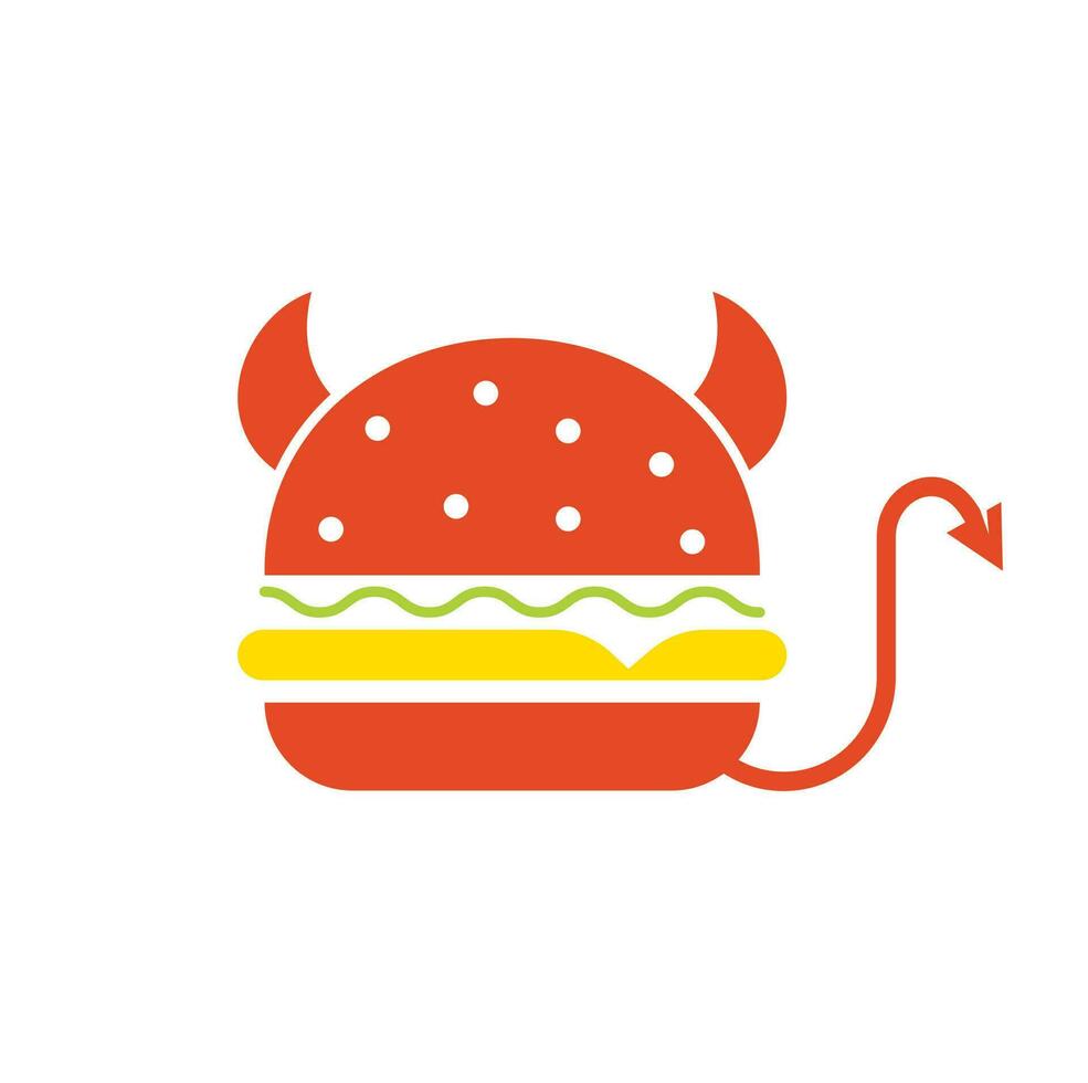 monster hamburger logo ontwerp. hamburger duivel mascotte illustratie vector