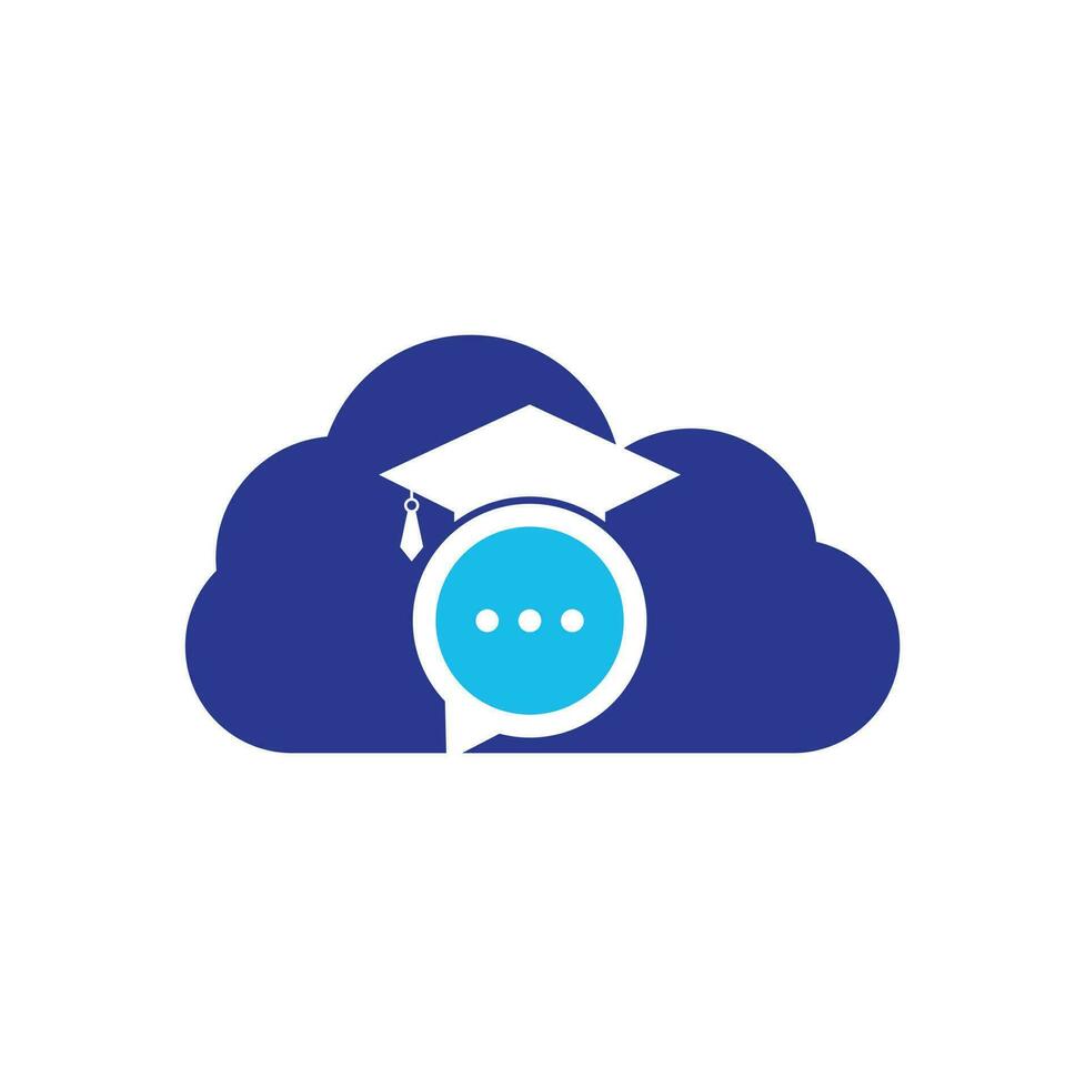 onderwijs praten wolk vorm concept vector logo ontwerp. diploma uitreiking hoed met babbelen bubbel icoon ontwerp.