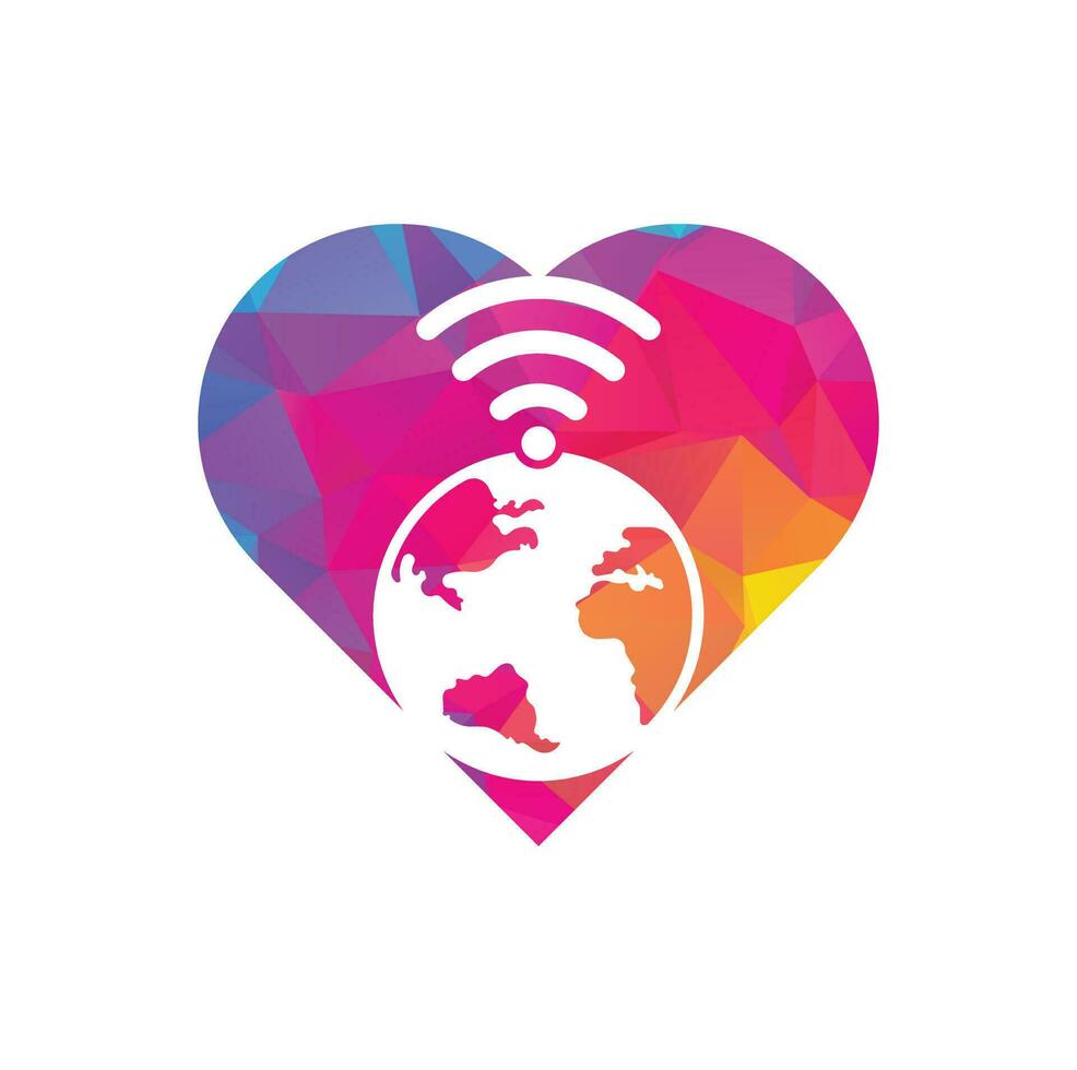 wereldbol Wifi hart vorm concept logo ontwerp icoon. wereld signaal vector logo sjabloon.