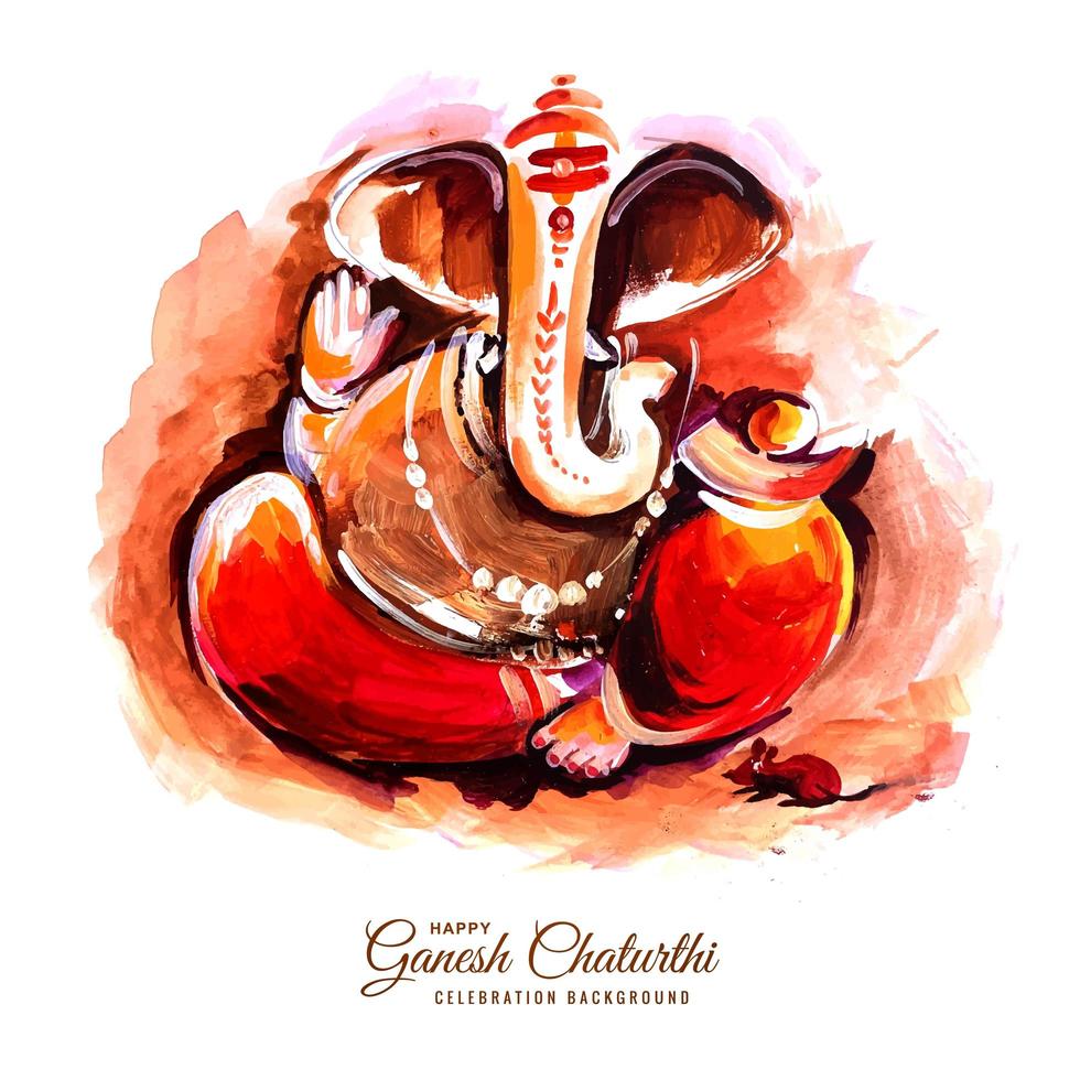 utsav ganesh chaturthi festival rode aquarel kaart achtergrond vector