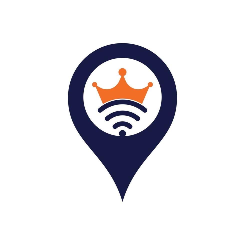 koning Wifi kaart pin vorm concept logo sjabloon vector. kroon en Wifi vector logo sjabloon.