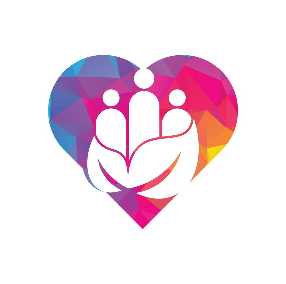 blad mensen hart vorm concept logo ontwerp icoon vector. groen gemeenschap vector logo sjabloon.