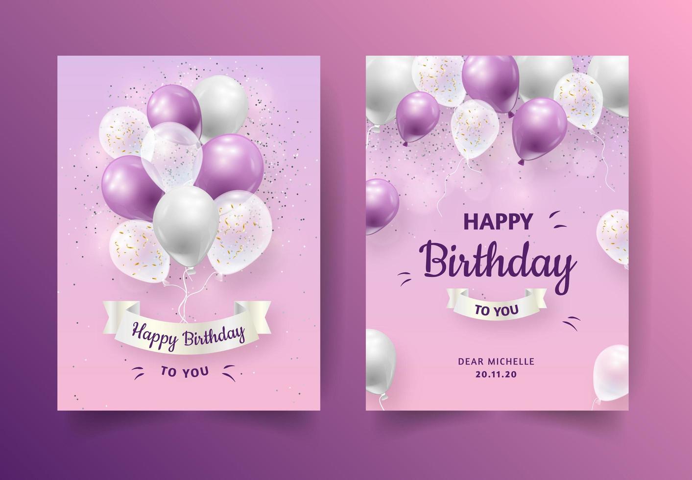 dubbele paarse verjaardagsuitnodiging vector