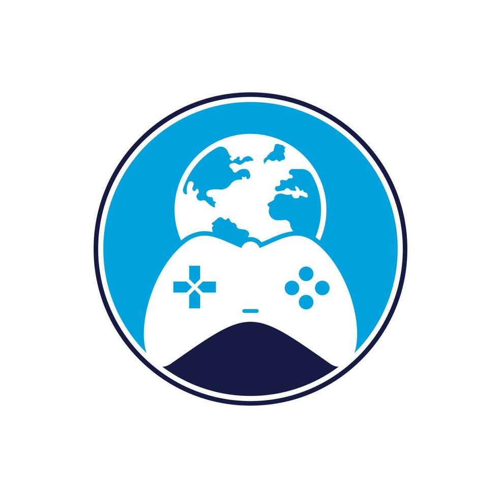 spel wereldbol logo icoon ontwerp. online gamer wereld logo. wereldbol en spel stok icoon vector