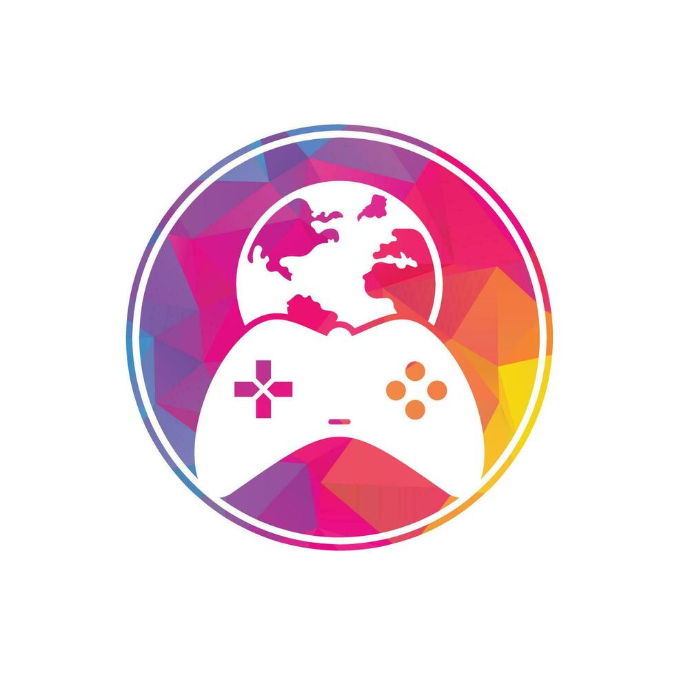 spel wereldbol logo icoon ontwerp. online gamer wereld logo. wereldbol en spel stok icoon vector