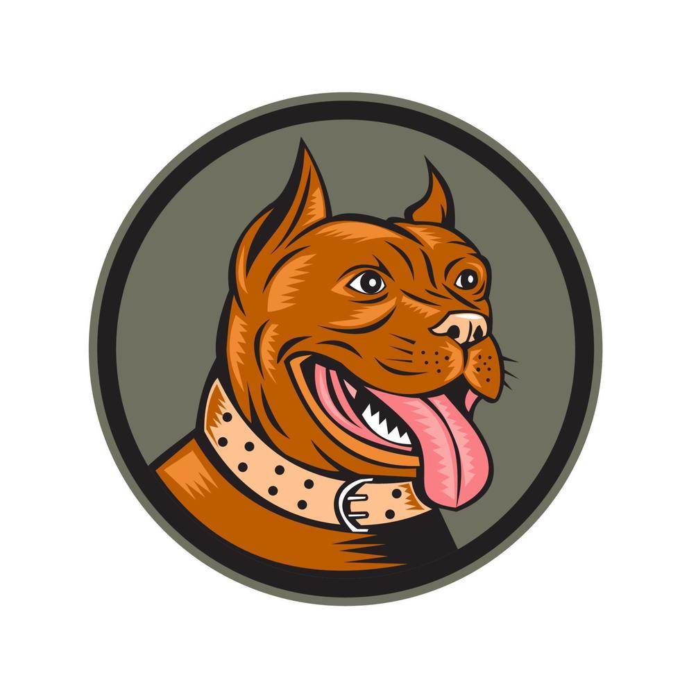 pitbull hond bastaard- hoofd cirkel houtsnede vector
