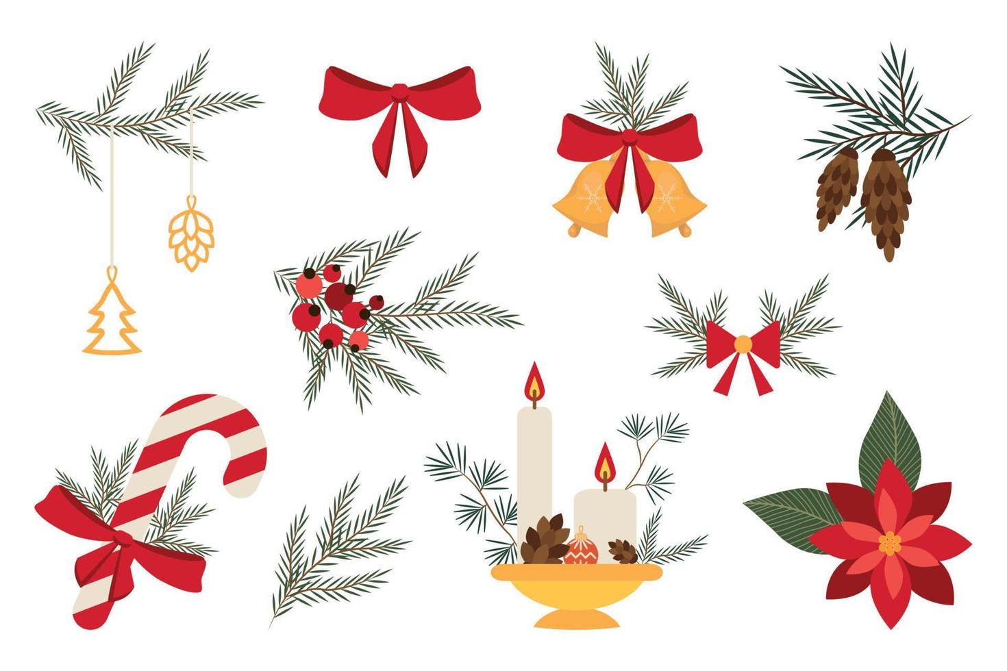 een reeks van twijgen en decoraties voor Kerstmis ontwerp. vector illustratie