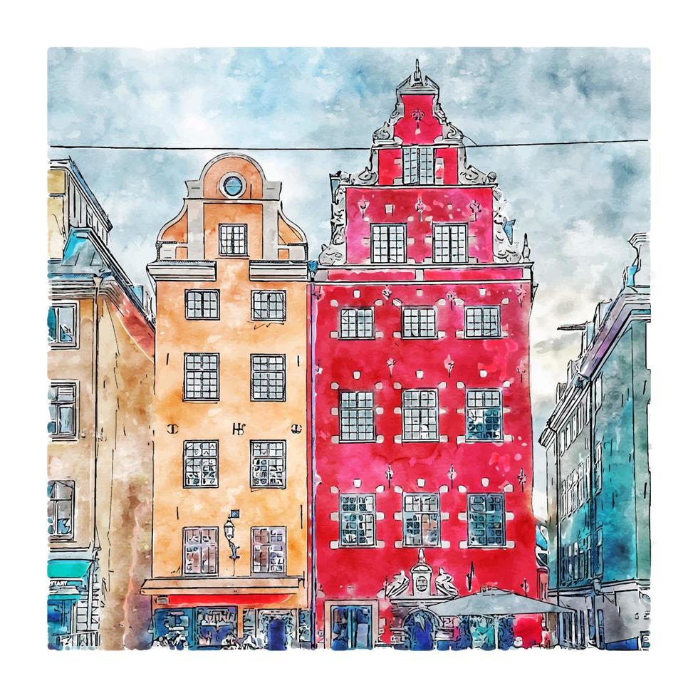 stockholm zweden aquarel schets hand getekende illustratie vector