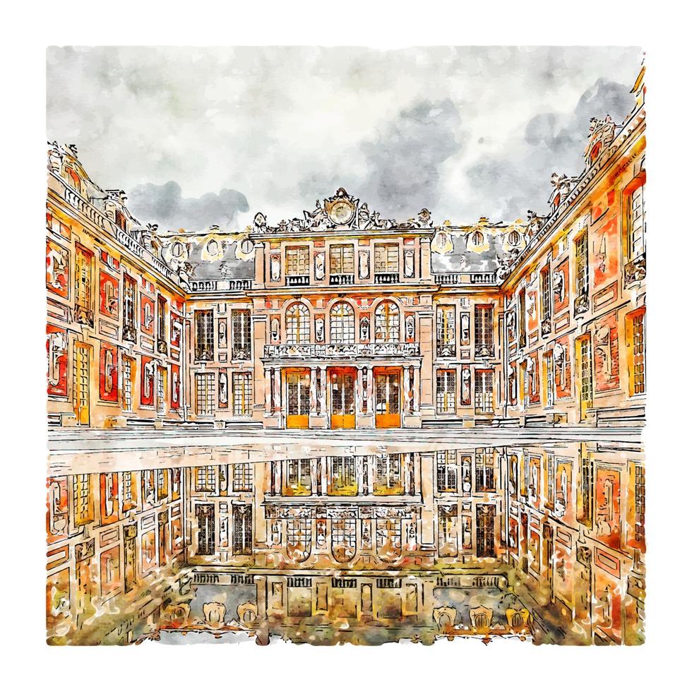 architectuur parijs frankrijk aquarel schets hand getekende illustratie vector