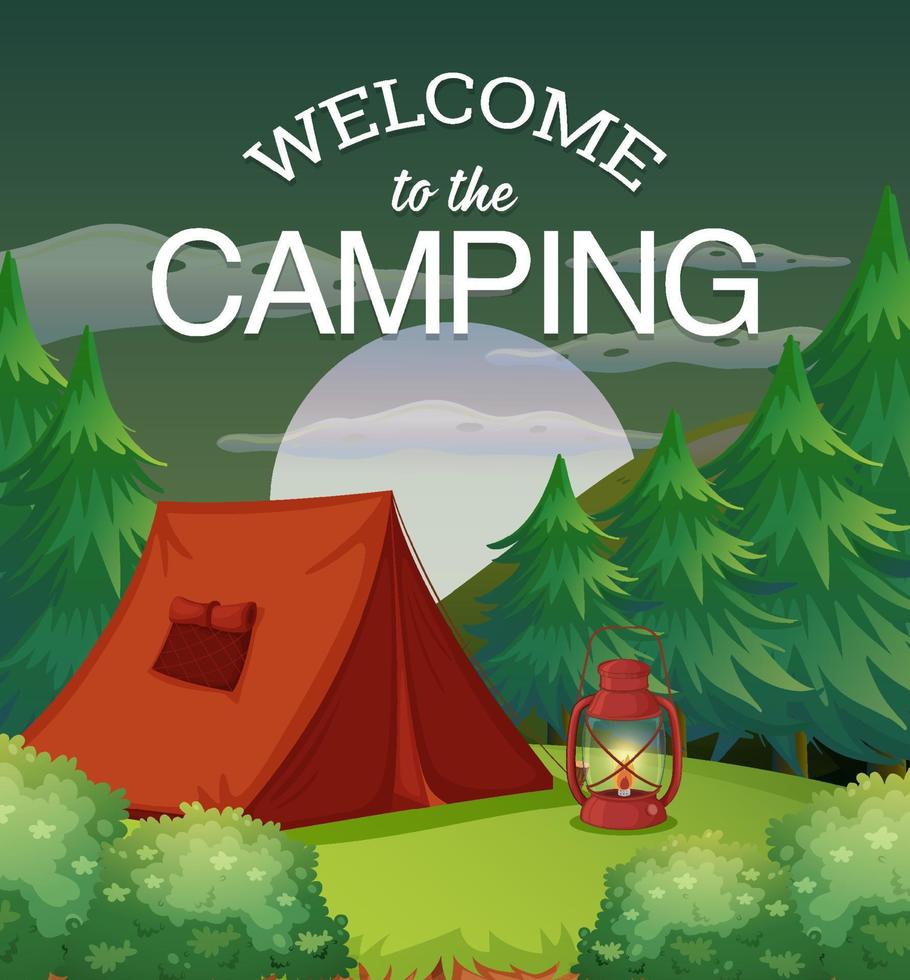 Welkom naar de camping poster ontwerp vector