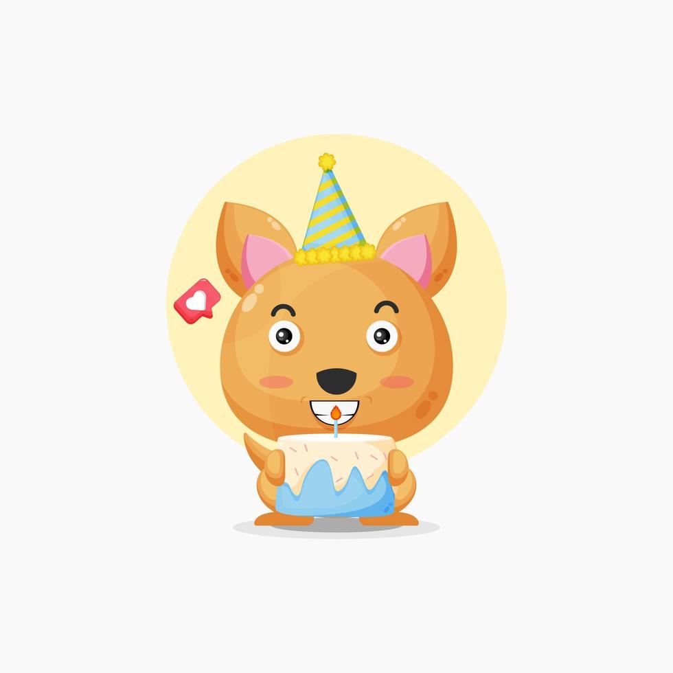 schattig kangoeroe karakter met verjaardag taart icoon illustratie vector