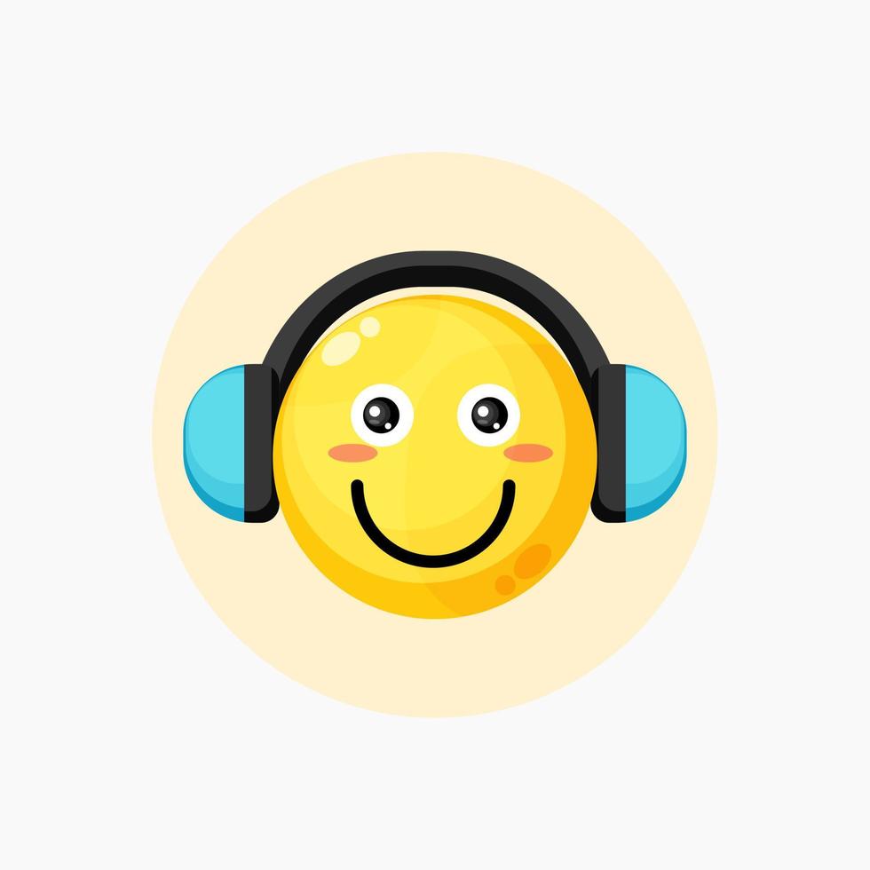 schattig glimlach emoticon luisteren naar muziek- vector