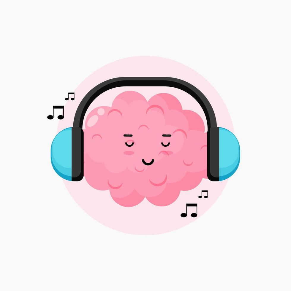 schattig hersenen karakter luisteren naar muziek- vector