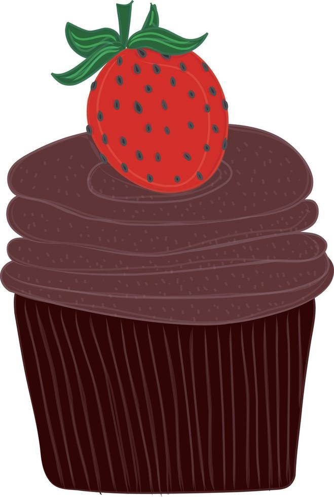 aardbei chocola cupcakes, illustratie in een tekenfilm stijl. logo voor cafés, restaurants, koffie winkels, horeca. vector