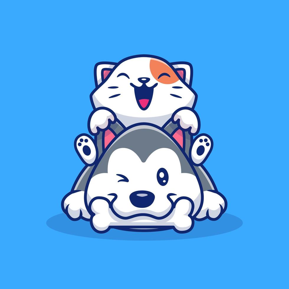 schattig kat en hond met bot tekenfilm vector icoon illustratie. dier icoon concept geïsoleerd premie vector. vlak tekenfilm stijl