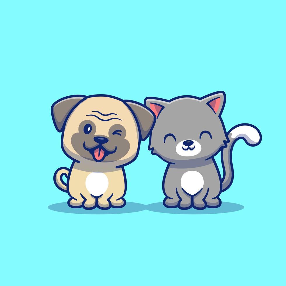 schattig kat en hond tekenfilm vector icoon illustratie. dier icoon concept geïsoleerd premie vector. vlak tekenfilm stijl