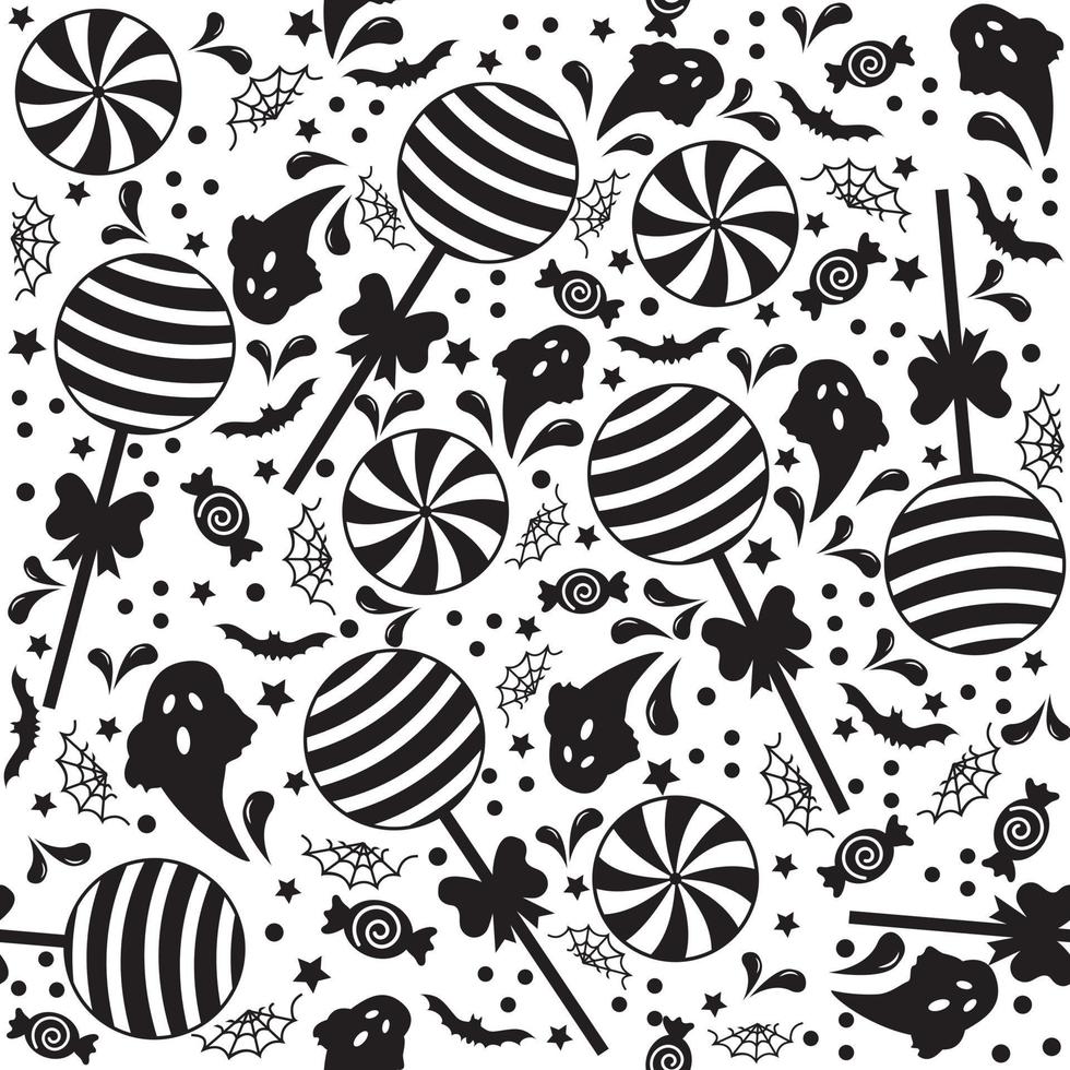 halloween snoep patroon, zwart en wit vector illustratie