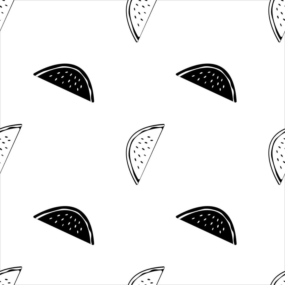 plakjes van watermeloen geïsoleerd Aan wit achtergrond. naadloos patroon. zwart en wit. vector