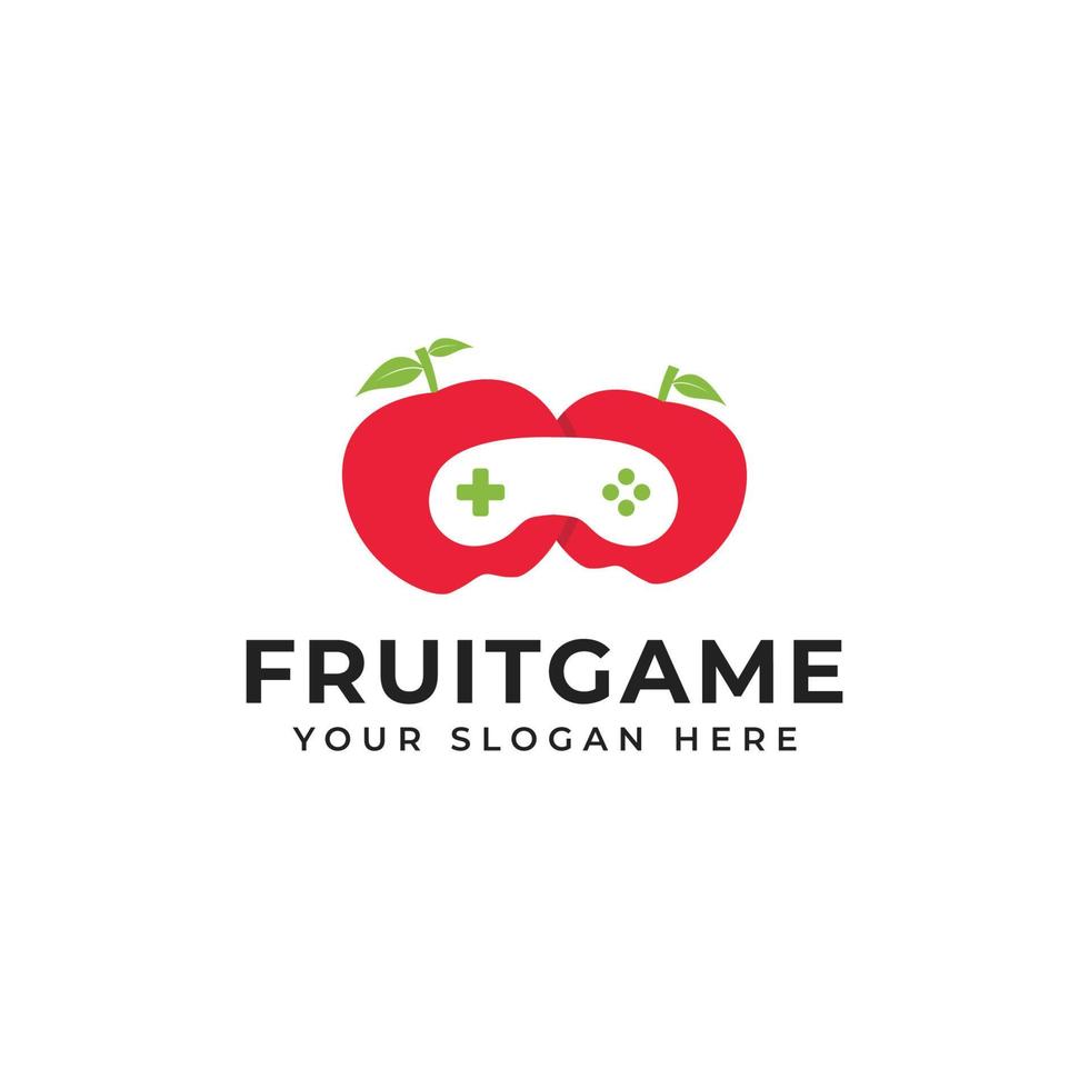 schattig spel logo concept met combinatie van bedieningshendel en appel geschikt voor fruit thema spellen vector