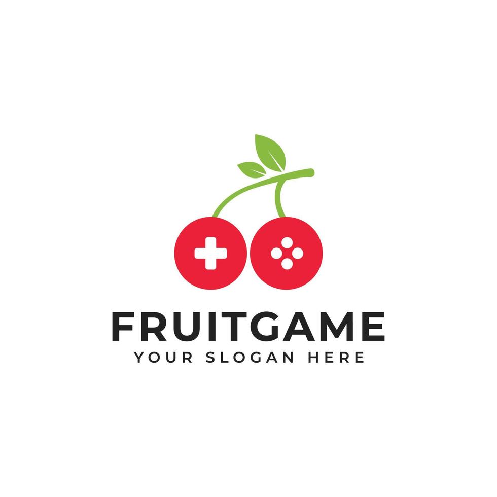 schattig spel logo vector met combinatie van bedieningshendel knop en kers geschikt voor fruit thema spellen