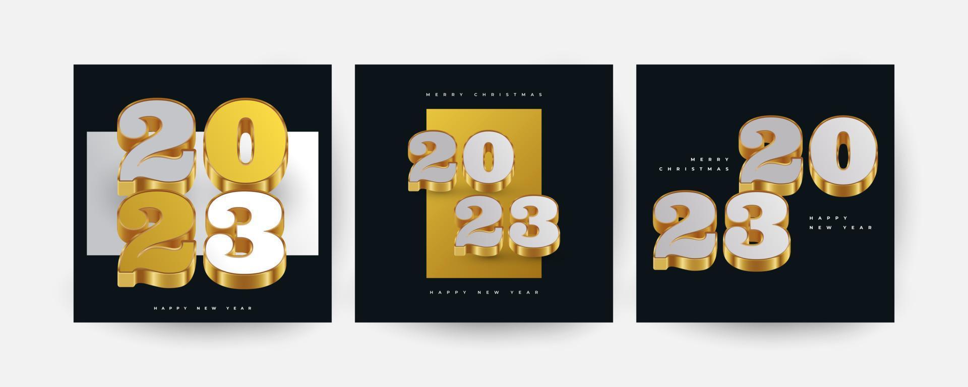 gelukkig nieuw jaar 2023 poster set. nieuw jaar ontwerp sjabloon met 3d getallen voor decoratie, branding, banier, poster, omslag, en kaart vector